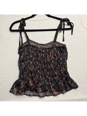 Rachel Zoe Abstract Floral Tie-Shoulder Peplum Cami XS